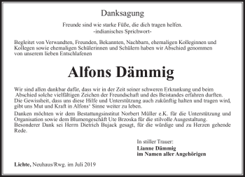 Traueranzeige von Alfons Dämmig von Südthüringer Presse