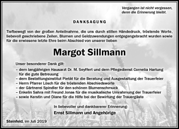 Traueranzeige von Sillmann Margot von Südthüringer Presse
