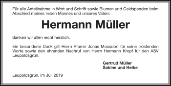 Traueranzeige von Hermann Müller von Frankenpost