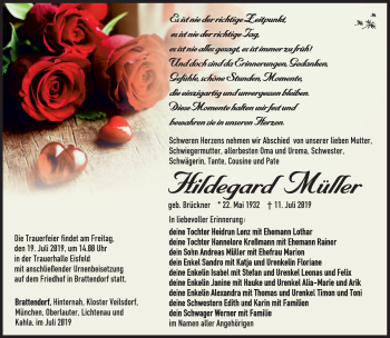 Traueranzeige von Hildegard Müller von Südthüringer Presse