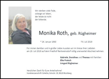 Traueranzeige von Monika Roth von Neue Presse Coburg
