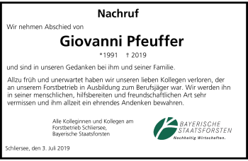 Traueranzeige von Giovanni Pfeuffer von Neue Presse Coburg