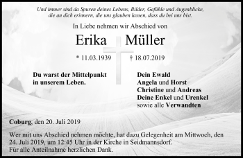 Traueranzeige von Erika Müller von Neue Presse Coburg