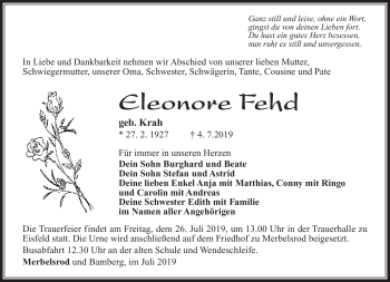 Traueranzeige von Elenore Fehd von Südthüringer Presse