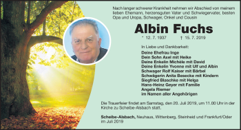 Traueranzeige von Albin Fuchs von Südthüringer Presse