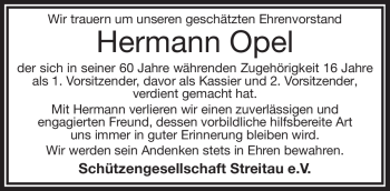 Traueranzeige von Hermann Opel von Frankenpost