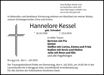 Traueranzeige von Hannelore Kessel von Neue Presse Coburg