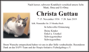 Traueranzeige von Christa Guttau von Frankenpost