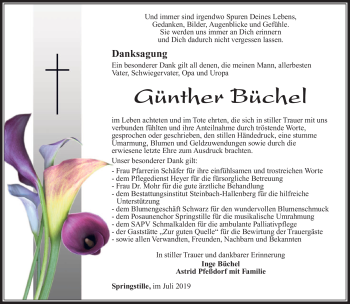 Traueranzeige von Günther Büchel von Südthüringer Presse