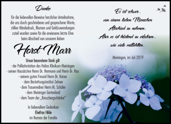 Traueranzeige von Horst Marr von Südthüringer Presse