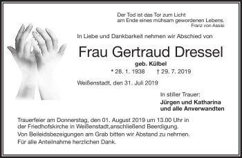 Traueranzeige von Gertraud Dressel von Frankenpost