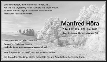 Traueranzeige von Manfred Höra von Frankenpost