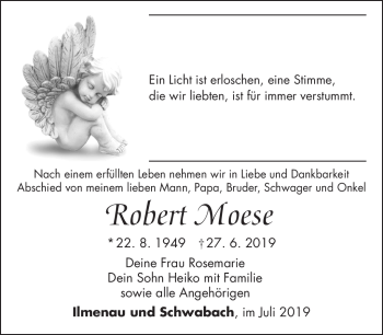 Traueranzeige von Robert Moese von Südthüringer Presse