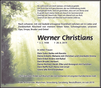 Traueranzeige von Werner Christians von Südthüringer Presse