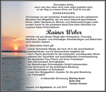 Traueranzeige von Rainer Weber von Südthüringer Presse