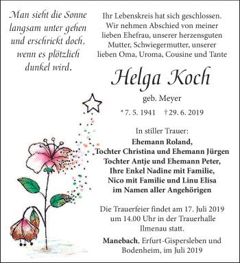 Traueranzeige von Helga Koch von Südthüringer Presse