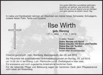 Traueranzeige von Ilse Wirth von Neue Presse Coburg