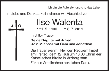 Traueranzeige von Ilse Walenta von Frankenpost