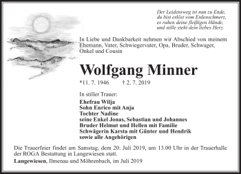 Traueranzeige von Wolfgang Minner von Südthüringer Presse
