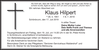 Traueranzeige von Klaus Hilpert von Frankenpost