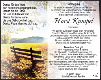 Traueranzeige von Horst Kümpel von Südthüringer Presse