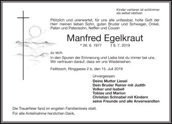 Traueranzeige von Manfred Egelkraut von Frankenpost