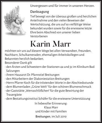 Traueranzeige von Karin Marr von Südthüringer Presse