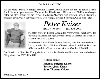 Traueranzeige von Peter Kaiser von Südthüringer Presse