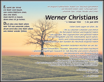 Traueranzeige von Werner Christans von Südthüringer Presse