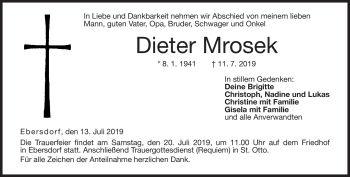 Traueranzeige von Dieter Mrosek von Neue Presse Coburg