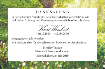 Traueranzeige von Kurt Weisheit von Südthüringer Presse