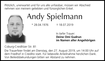 Traueranzeige von Andy Spielmann von Neue Presse Coburg