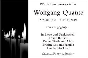 Traueranzeige von Wolfgang Quante von Neue Presse Coburg