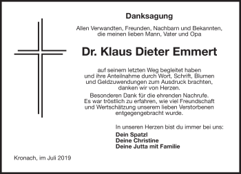 Traueranzeige von Dr. Klaus Dieter Emmert von Neue Presse Coburg