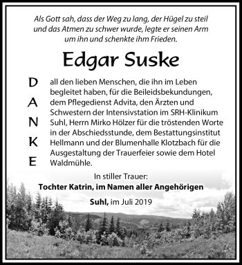 Traueranzeige von Edgar Suske von Südthüringer Presse