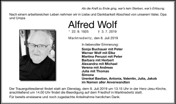 Traueranzeige von Alfred Wolf von Frankenpost
