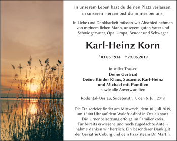 Traueranzeige von Karl-Heinz Korn von Neue Presse Coburg