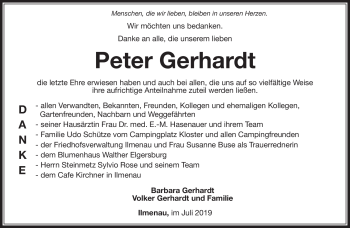 Traueranzeige von Peter Gerhardt von Südthüringer Presse