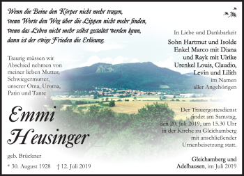 Traueranzeige von Emmi Heusinger von Südthüringer Presse
