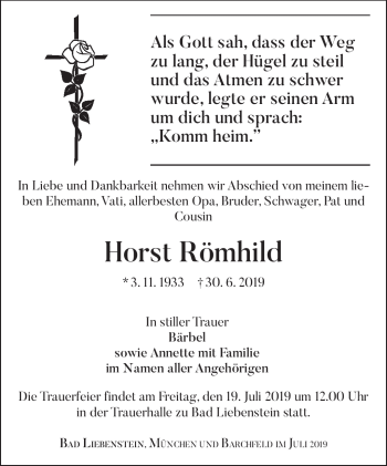 Traueranzeige von Horst Römhild von Südthüringer Presse