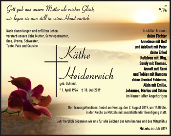 Traueranzeige von Käthe Heidenreich von Südthüringer Presse