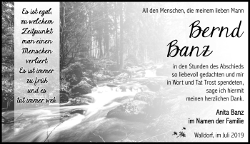 Traueranzeige von Bernd Banz von Südthüringer Presse