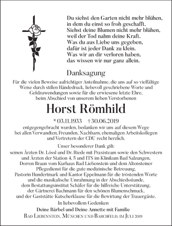 Traueranzeige von Horst Römhild von Südthüringer Presse