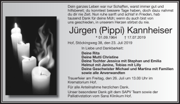 Traueranzeige von Jürgen Kannheiser von Frankenpost
