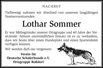 Traueranzeige von Lothar Sommer von Südthüringer Presse