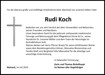 Traueranzeige von Rudi Koch von Südthüringer Presse