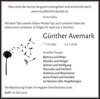 Traueranzeige von Günther Avemark von Südthüringer Presse