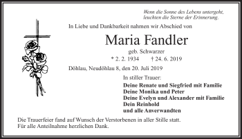 Traueranzeige von Maria Fandler von Frankenpost