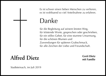 Traueranzeige von Alfred Dietz von Frankenpost