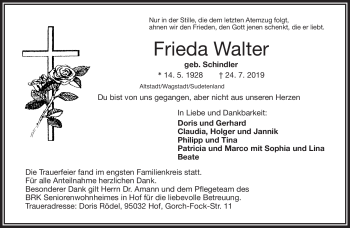 Traueranzeige von Frieda Walter von Frankenpost